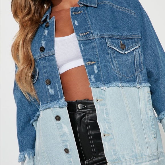 Fashion Nova Oversized Two-Tone Denim Jacket Size S - Picture 3 of 5